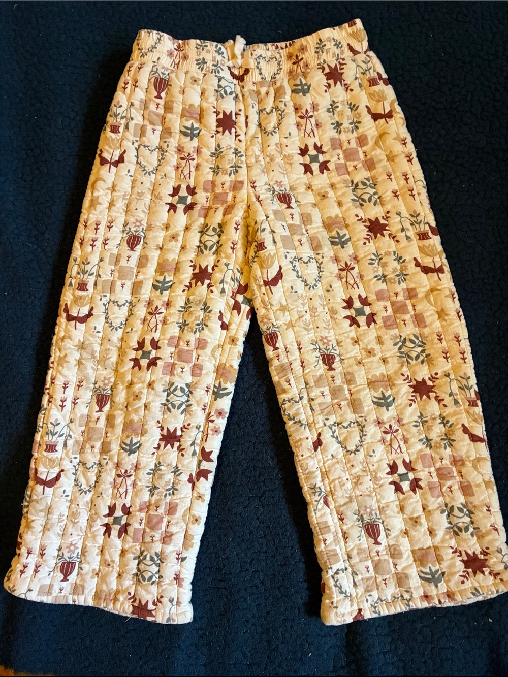 Rylee + Cru Cream Quilted Pajama Pants with Red & Green Motifs